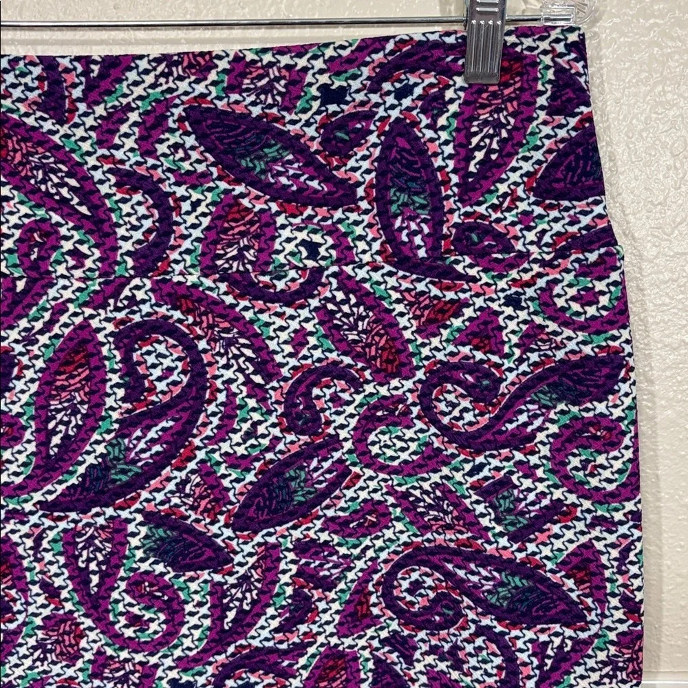 Lularoe Purple/Green Paisley Print Cassie Pencil Skirt Size XL